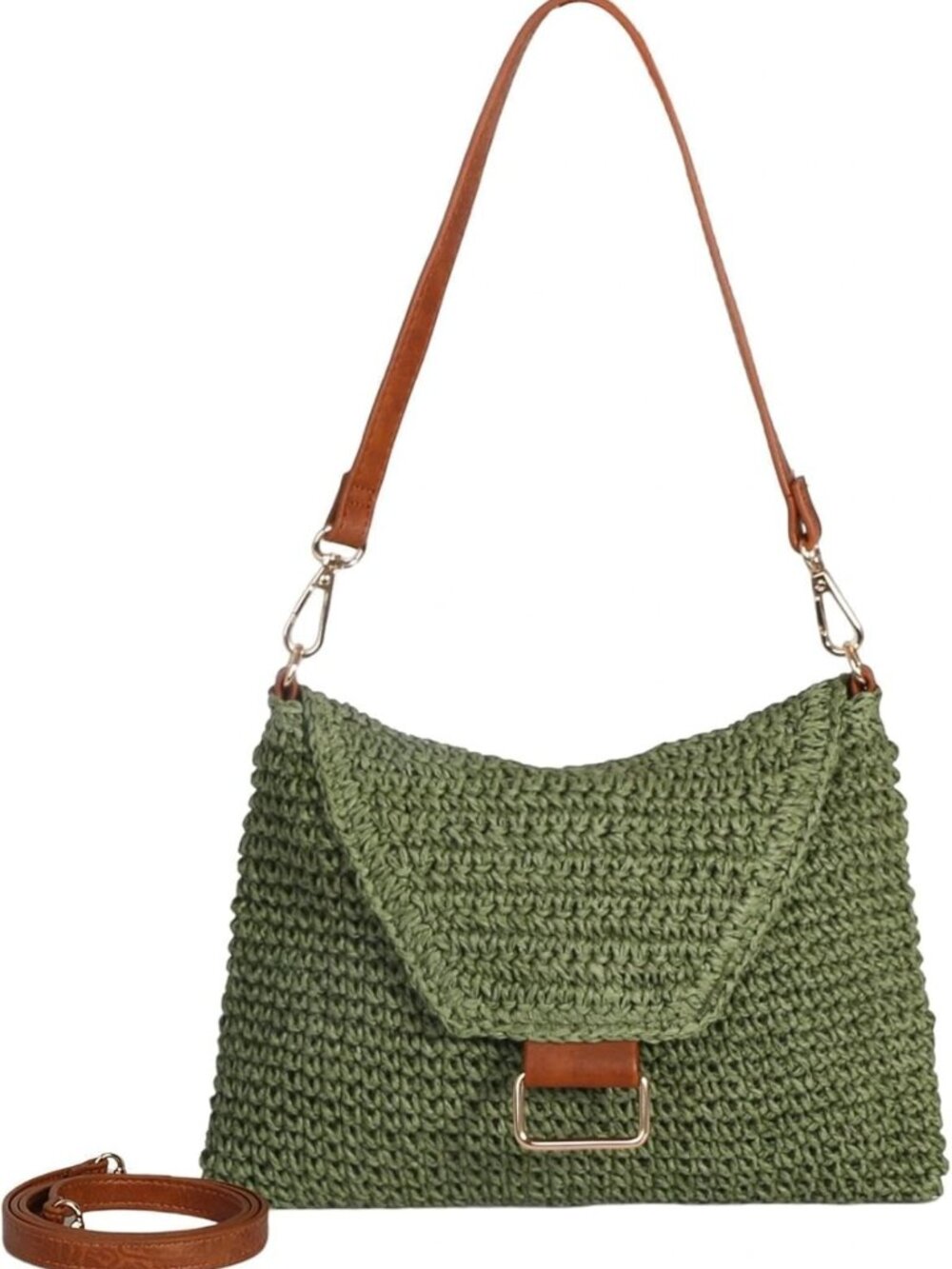 Handwoven Green Straw Crossbody Purse | Stylish Women's Shoulder Bag